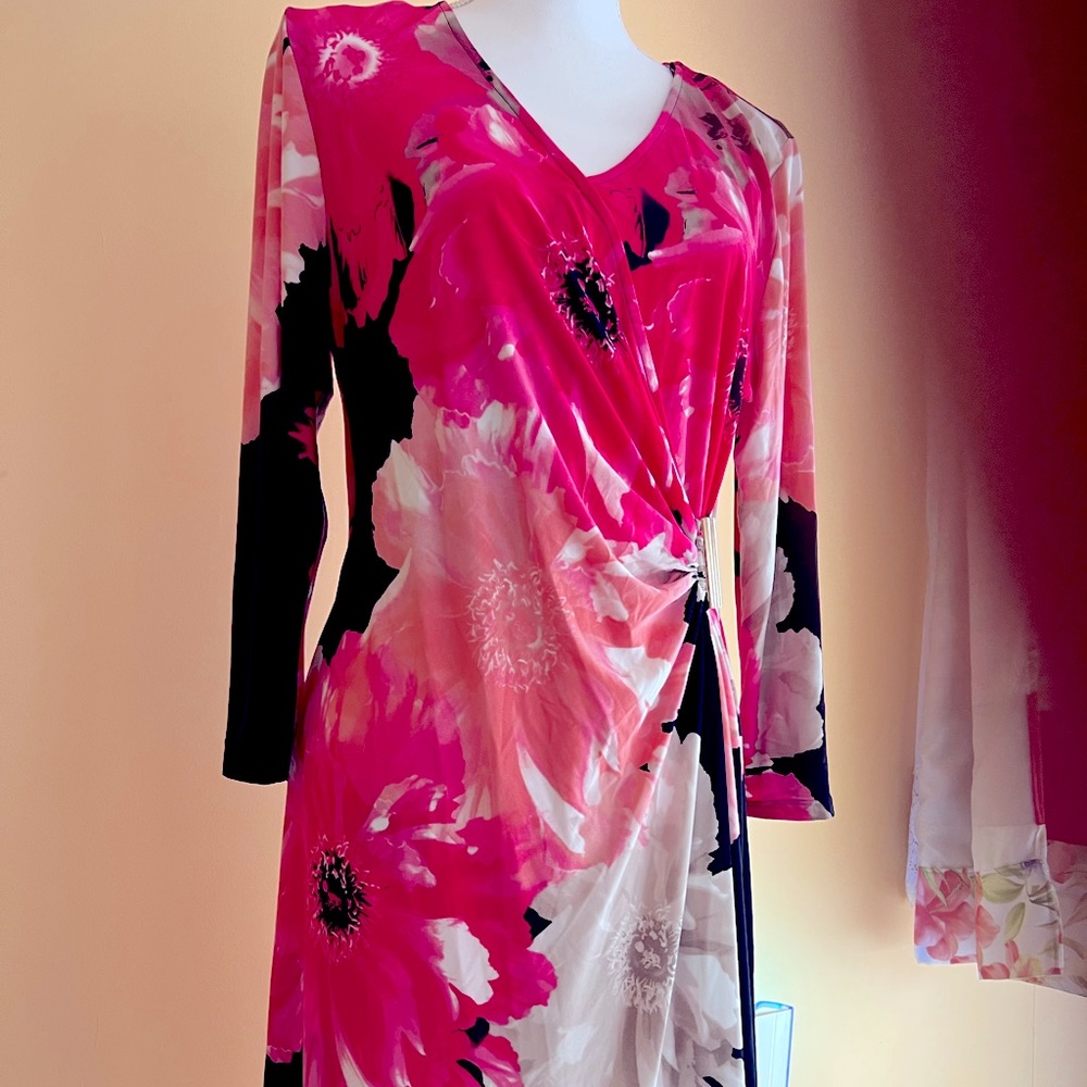 Almost New - faux wrap dress three quarter sleeves